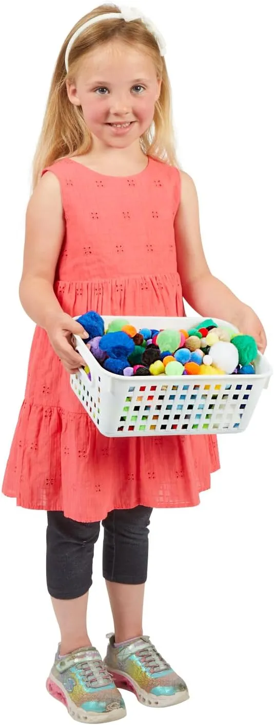 Really Good Stuff Medium Plastic Book Baskets, 11" by 7.5" by 4.5" - 6 Pack, White, Versatile Storage Solution for Classroom, Home and Office, Toy Storage, Multi-Purpose Organizer Basket