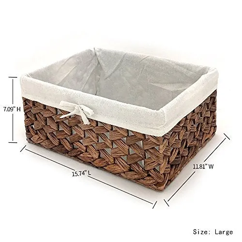 Rectangular Woven Seagrass Storage Bin with Handle,Kingwillow. (water hyacinth, Large)