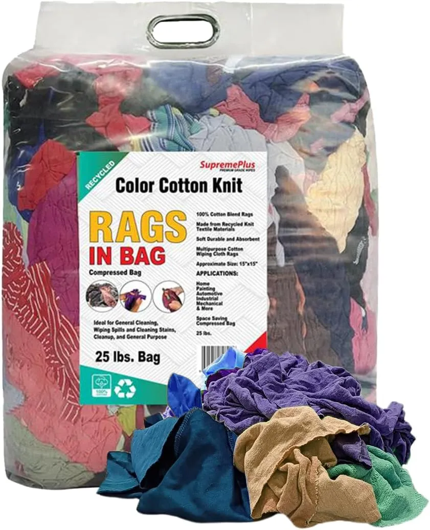 Recycled Color Knit Cleaning Rags Multipurpose Cotton T-Shirt Rags (1000 lbs. Pallet 40x25 lbs. Bags)