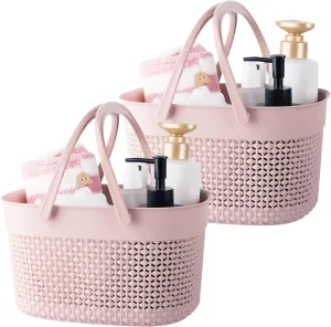 rejomiik 2 Pack Plastic Shower Caddy Basket, Portable Organizer Storage Tote with Handles Toiletry Bag Bin Box for Bathroom, College Dorm Room Essentials, Kitchen, Camp, Gym, Pink