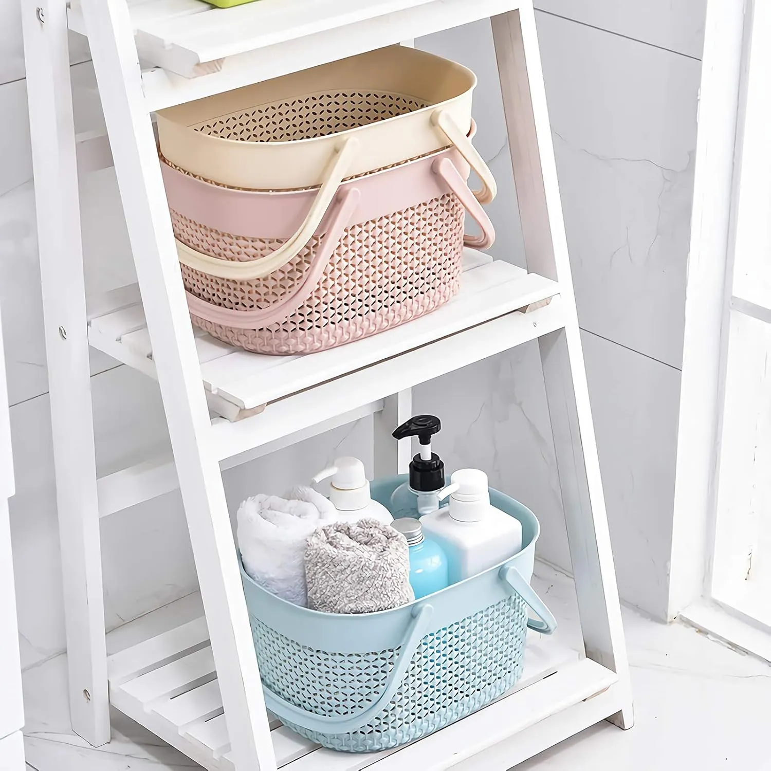 rejomiik 2 Pack Plastic Shower Caddy Basket, Portable Organizer Storage Tote with Handles Toiletry Bag Bin Box for Bathroom, College Dorm Room Essentials, Kitchen, Camp, Gym, Pink