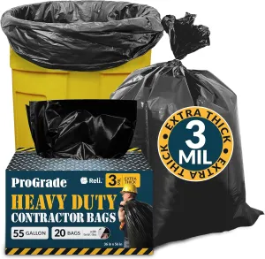 Reli. Contractor Garbage Bags 55 Gallon | 20 Trash Bags | Heavy Duty | Black Contractor