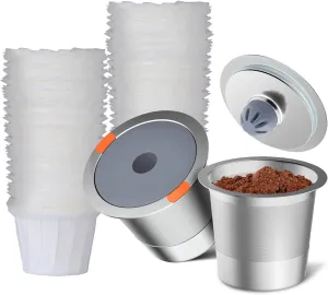 Reusable k Cup Coffee Filters,Universal stainless steel Refillable k Cups Filter Use for K 2.0 and 1.0 Coffee Makers-brewers (2packs 100 counts)