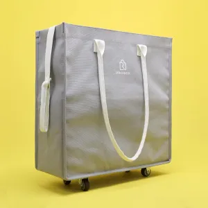Reusable Laundry Bag, ROLLBPROBOX Laundry Baskets On Wheels, Shopping Trolley, Lightweight Foldable Corner Storage Bins, Collapsible Rolling Laundry Hamper, Carries Up To 50 lb, Beige(Small Size)