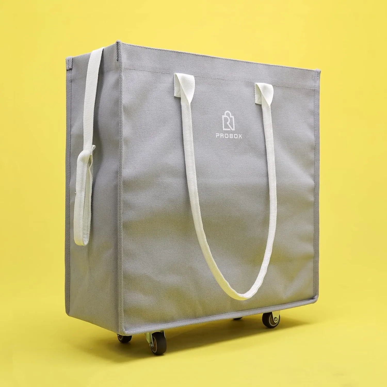 Reusable Laundry Bag, ROLLBPROBOX Laundry Baskets On Wheels, Shopping Trolley, Lightweight Foldable Corner Storage Bins, Collapsible Rolling Laundry Hamper, Carries Up To 50 lb, Beige(Small Size)