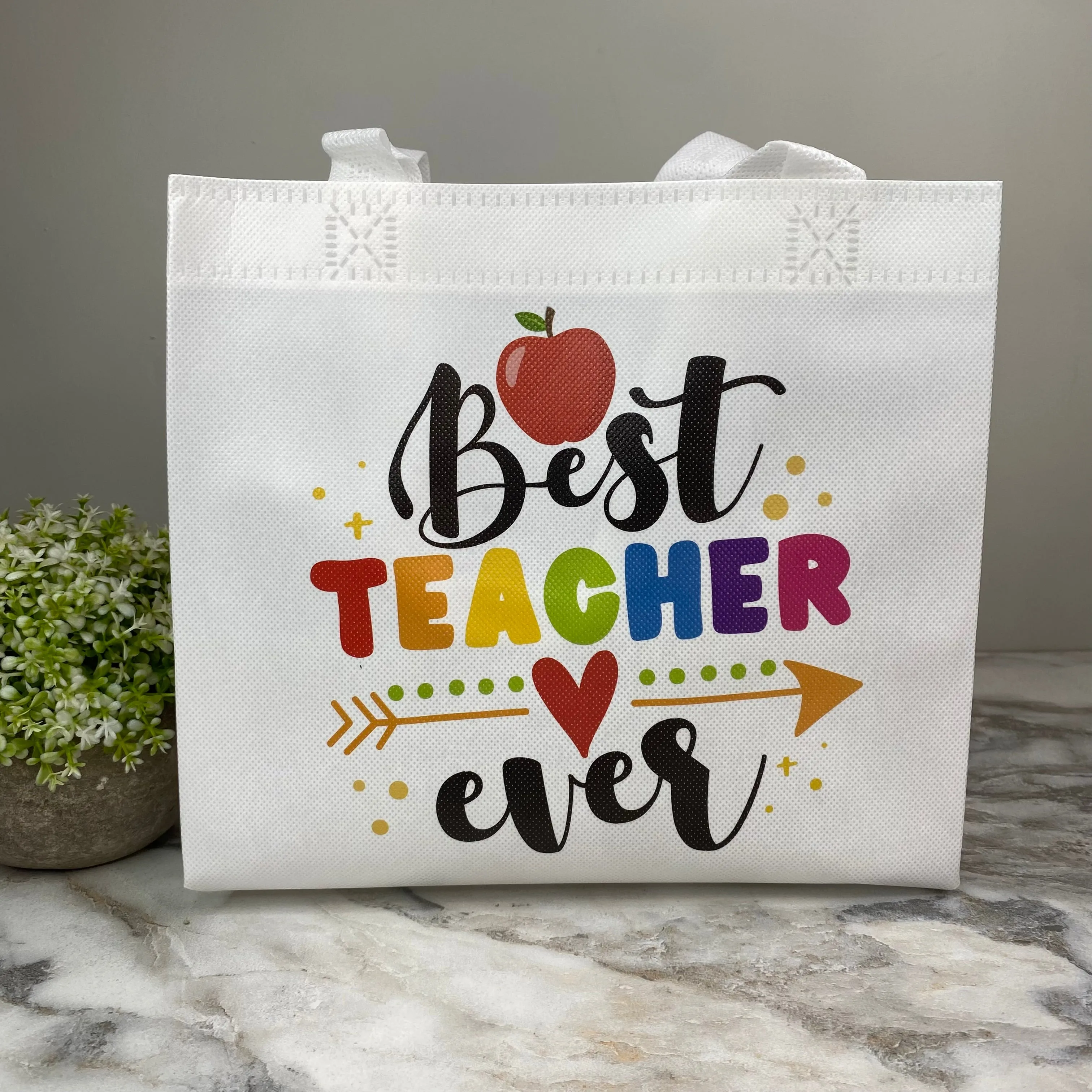 Reusable Tote Bag - Teacher - Best Teacher Ever on White