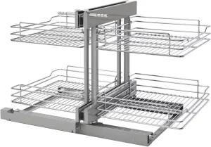 Rev-A-Shelf Dual Tier Pullout Shelf Organizer for Blind Corner Kitchen or Bathroom Cabinets with Soft-Close,18", 4 Shelves, Chrome, 5PSP-18SC-CR