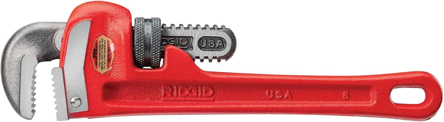RIDGID 31005 Model 8 Heavy-Duty Straight Pipe Wrench, 8-inch Plumbing Wrench, Small, Red