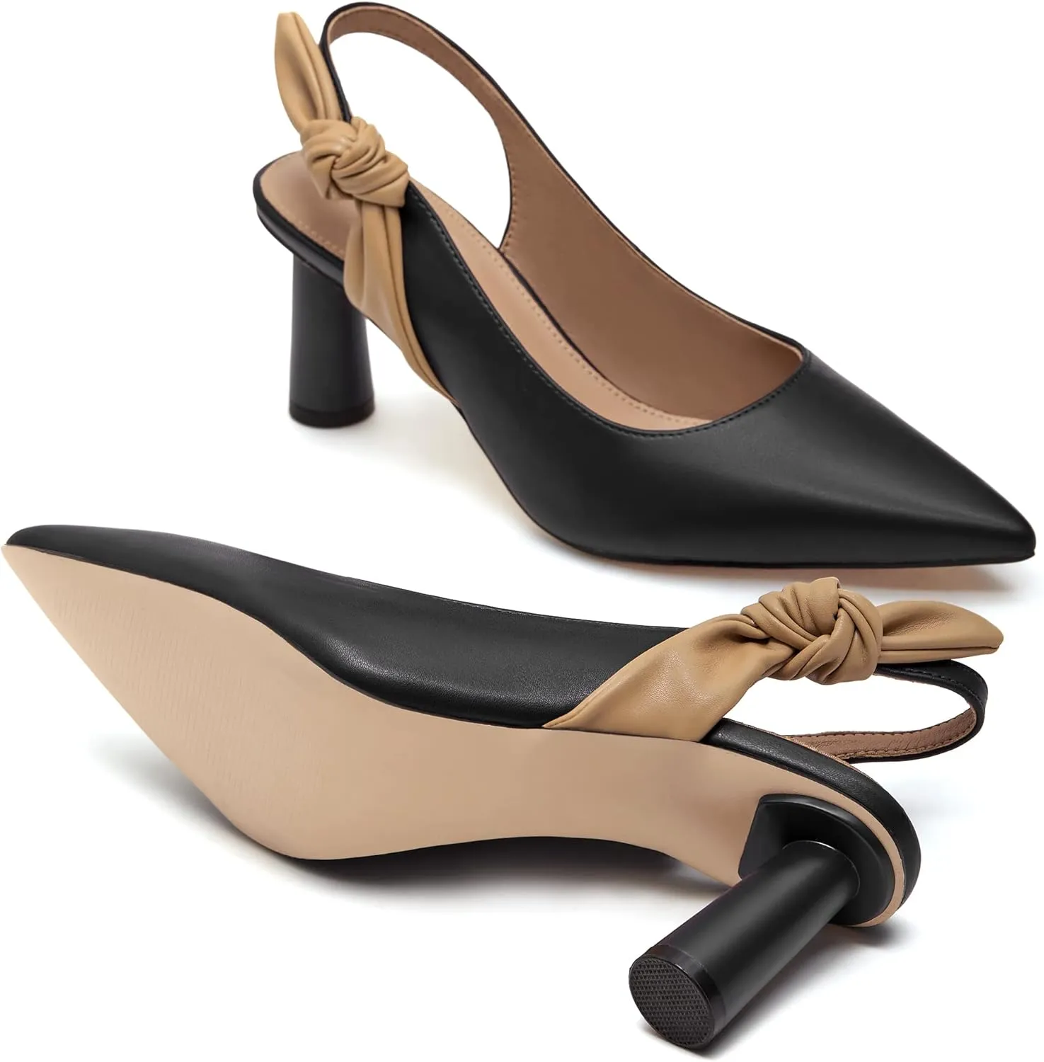 Rilista Women's Slingback Closed Pointed Toe Heels Bowknot Slip On Weding Party Dress Pumps