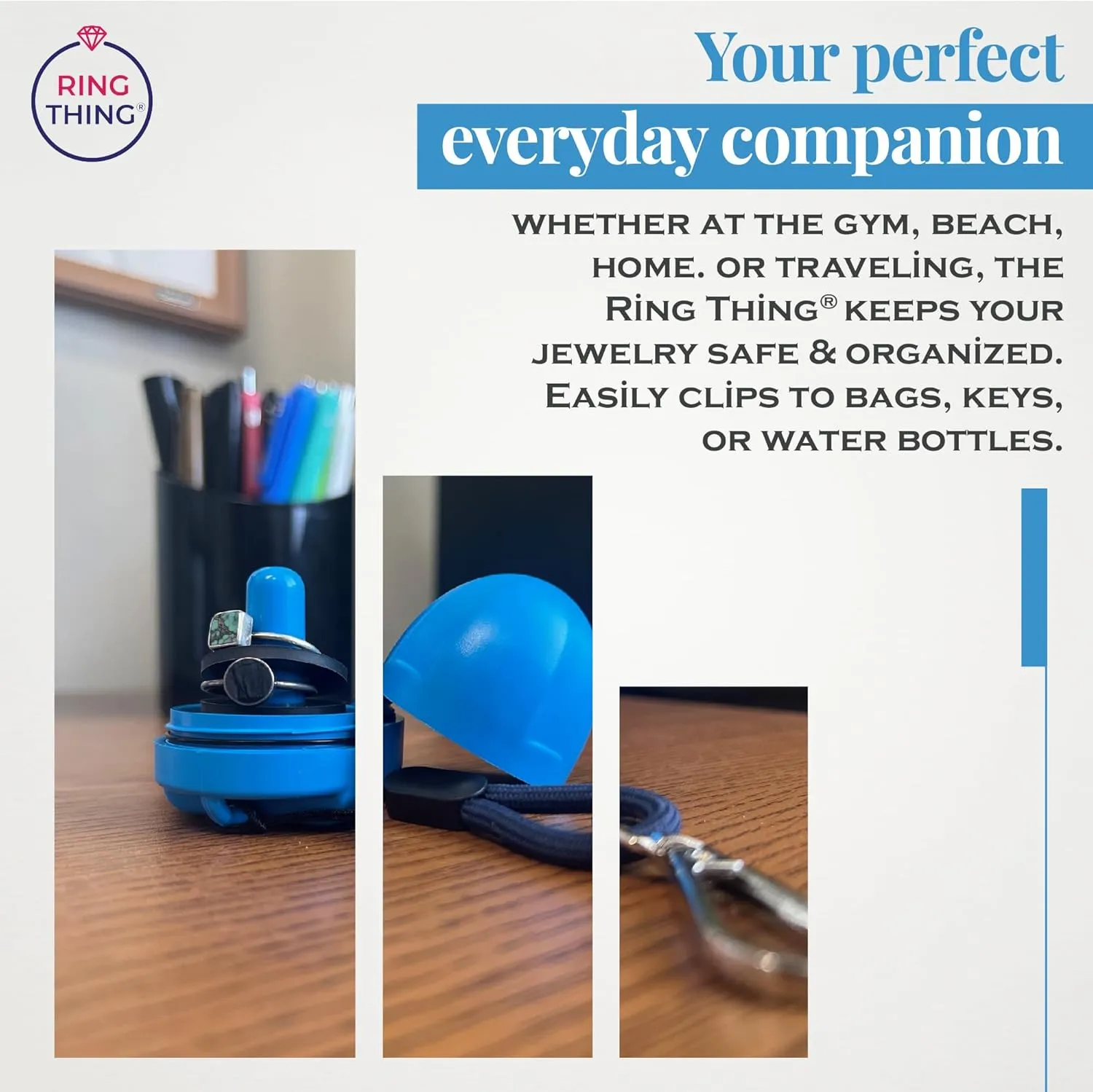 RING THING - Ring Holder Keychain, Jewelry Organizer and Storage, Portable Waterproof Ring Holder, Pill Box Keychain Container, Gym Accessory, and Travel Ring Case (Sky Blue)