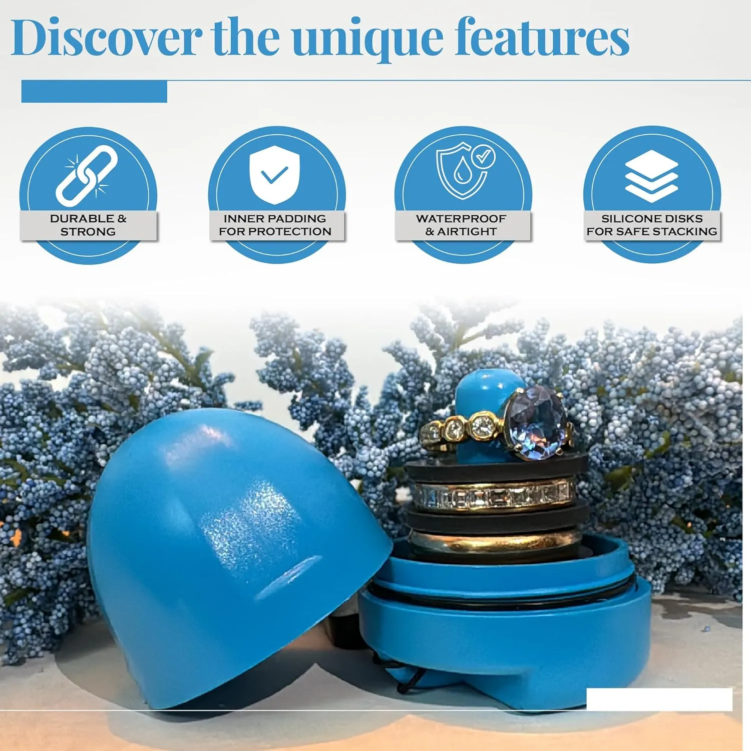 RING THING - Ring Holder Keychain, Jewelry Organizer and Storage, Portable Waterproof Ring Holder, Pill Box Keychain Container, Gym Accessory, and Travel Ring Case (Sky Blue)