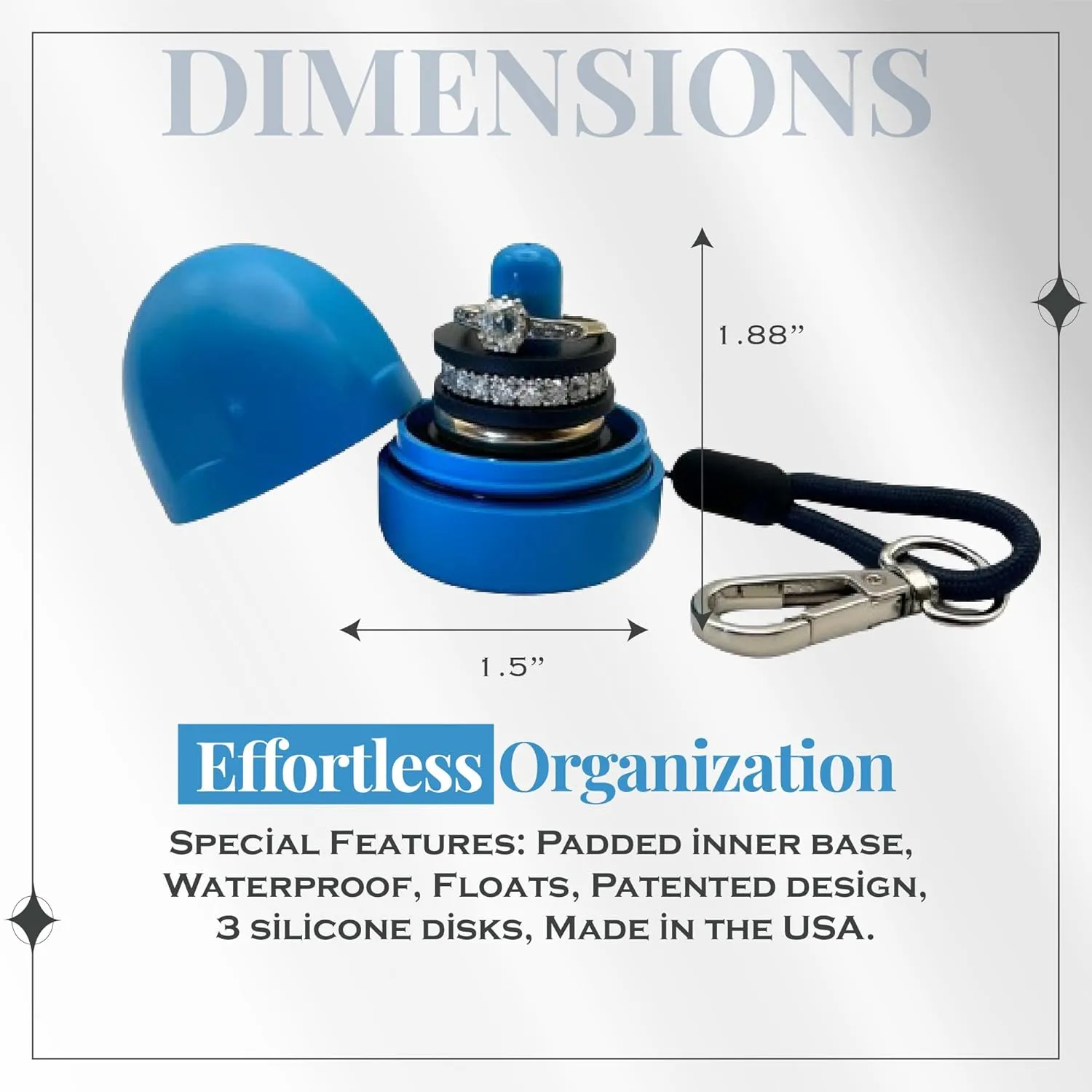 RING THING - Ring Holder Keychain, Jewelry Organizer and Storage, Portable Waterproof Ring Holder, Pill Box Keychain Container, Gym Accessory, and Travel Ring Case (Sky Blue)