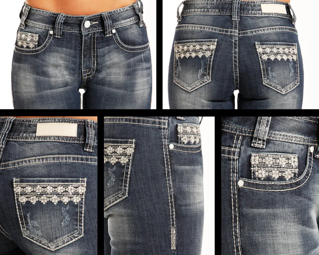 Rock and Roll Cowgirl Mid Rise Boot Cut Womens Jeans W1-3395