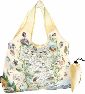 Rocky Mountain National Park Map Pouch Tote with Handles – Reusable, Eco-Friendly Grocery Shopping Bag – Foldable, Heavy-Duty Nylon, 18" x 25"