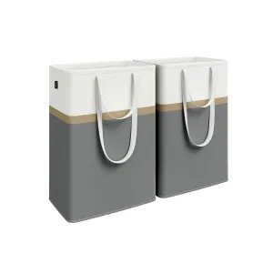 Rootz 2 Piece Laundry Basket Set - Wash Basket - Clothes Hamper - Sturdy Handles - 40x30x65cm Grey
