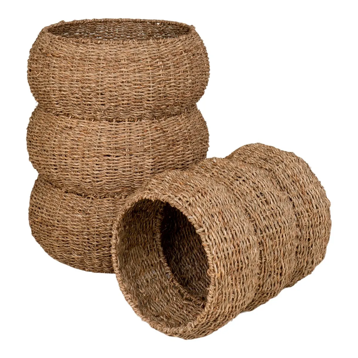 Rootz 2 Piece Set Seagrass Baskets - Storage Baskets - Organizing Baskets - Natural Design - Ø25x35cm, Ø35x45cm