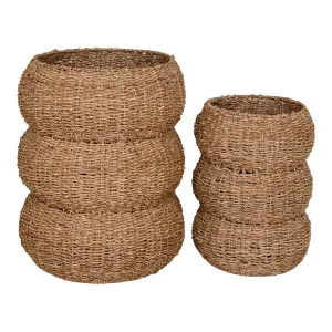 Rootz 2 Piece Set Seagrass Baskets - Storage Baskets - Organizing Baskets - Natural Design - Ø25x35cm, Ø35x45cm