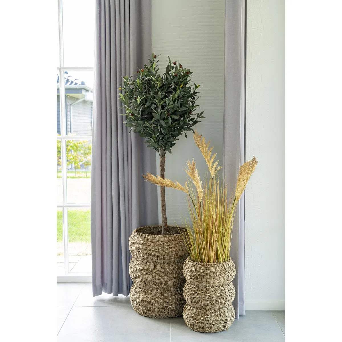 Rootz 2 Piece Set Seagrass Baskets - Storage Baskets - Organizing Baskets - Natural Design - Ø25x35cm, Ø35x45cm