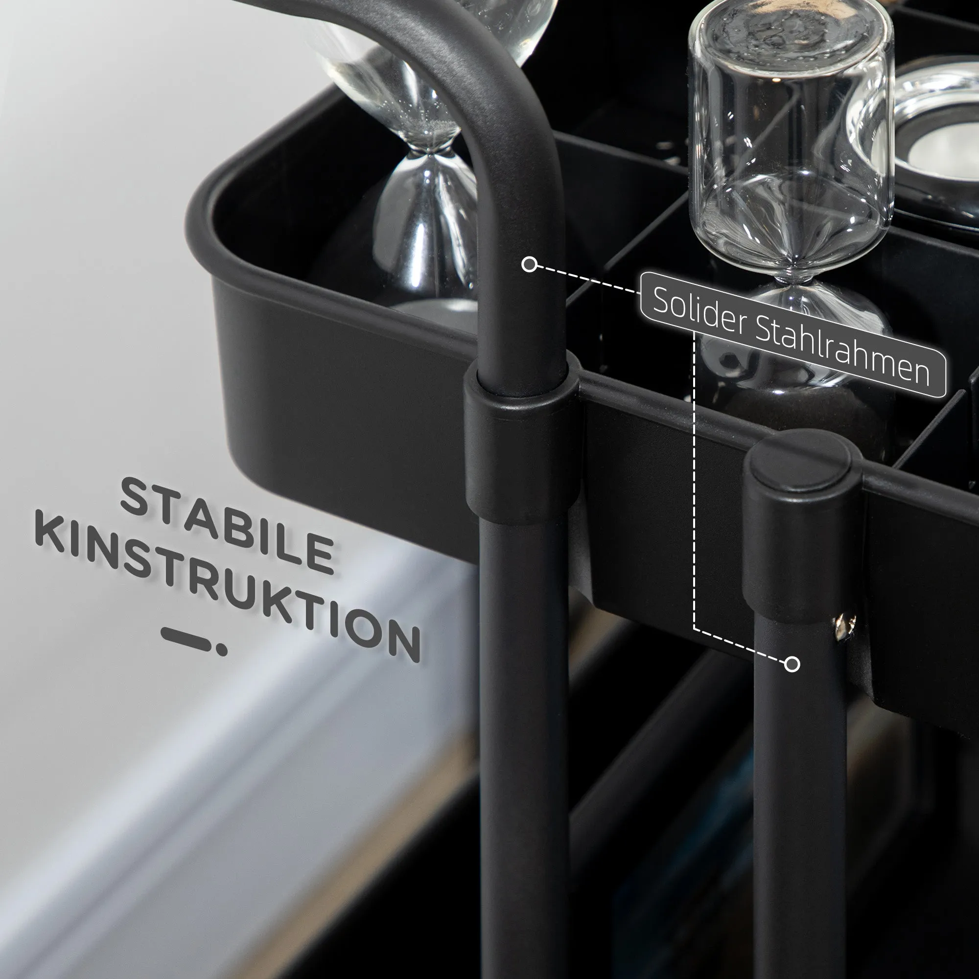Rootz 3 Tier Trolley Storage Baskets - Organizer Cart - Mobile Storage - Compact Design - 42cm x 38cm x 86.5cm
