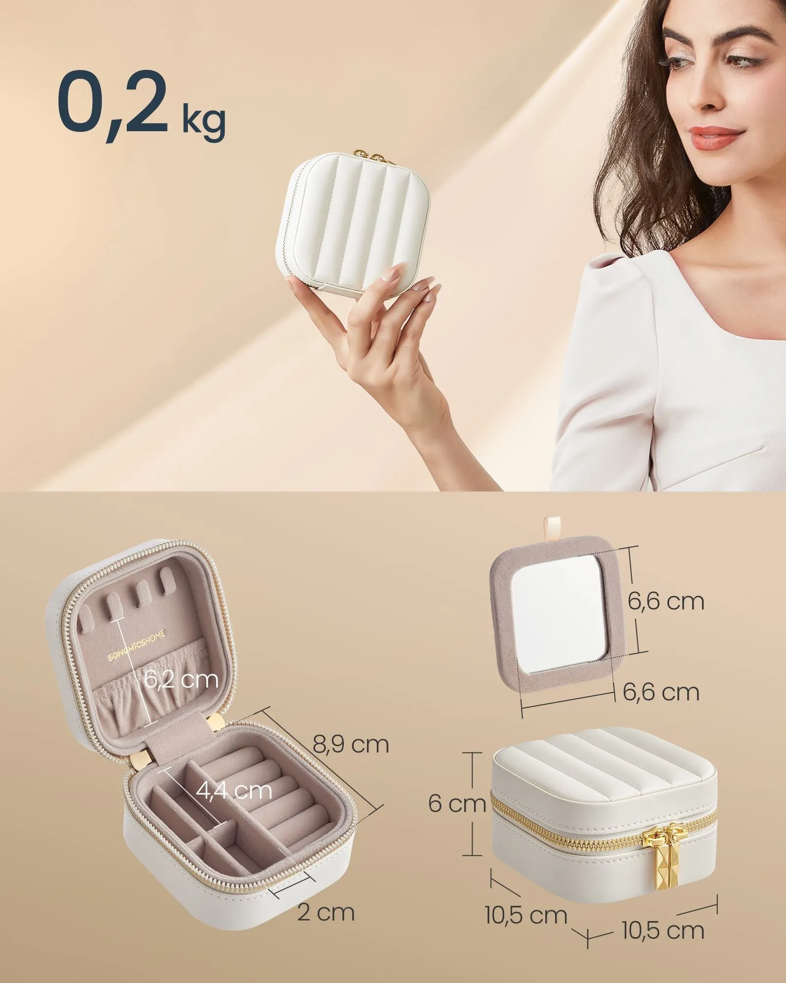 Rootz Cloud White Travel Jewelry Box - Organizer Case - Portable Storage - PU Leather - 10.5cm x 10.5cm x 6cm