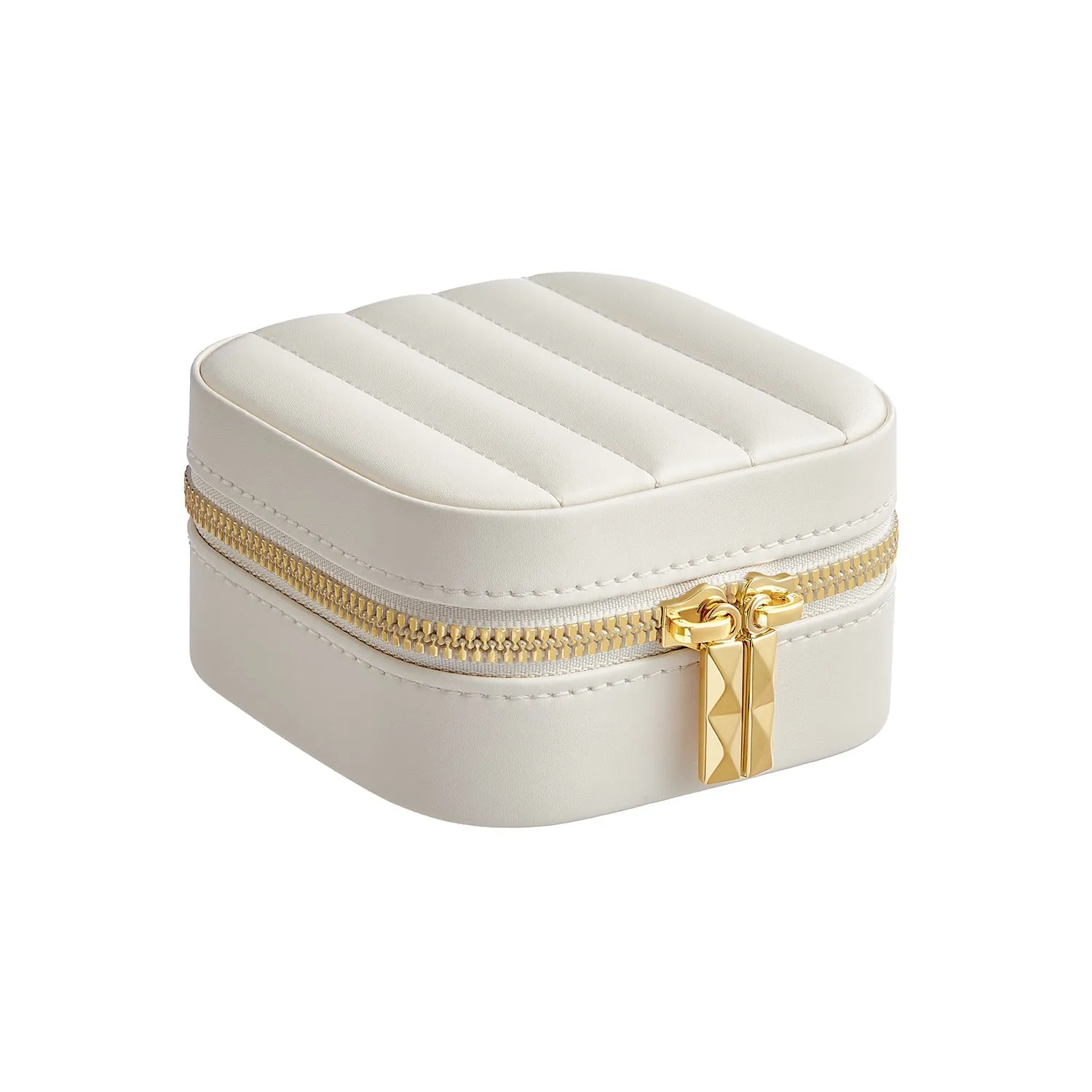 Rootz Cloud White Travel Jewelry Box - Organizer Case - Portable Storage - PU Leather - 10.5cm x 10.5cm x 6cm