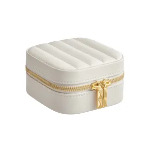 Rootz Cloud White Travel Jewelry Box - Organizer Case - Portable Storage - PU Leather - 10.5cm x 10.5cm x 6cm