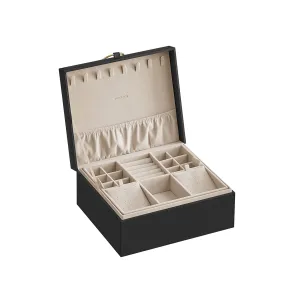 Rootz Jewelry Box Organizer - Black Storage Case - Velvet Lined - Compact Design - MDF Construction - 20.5cm x 24cm x 11cm