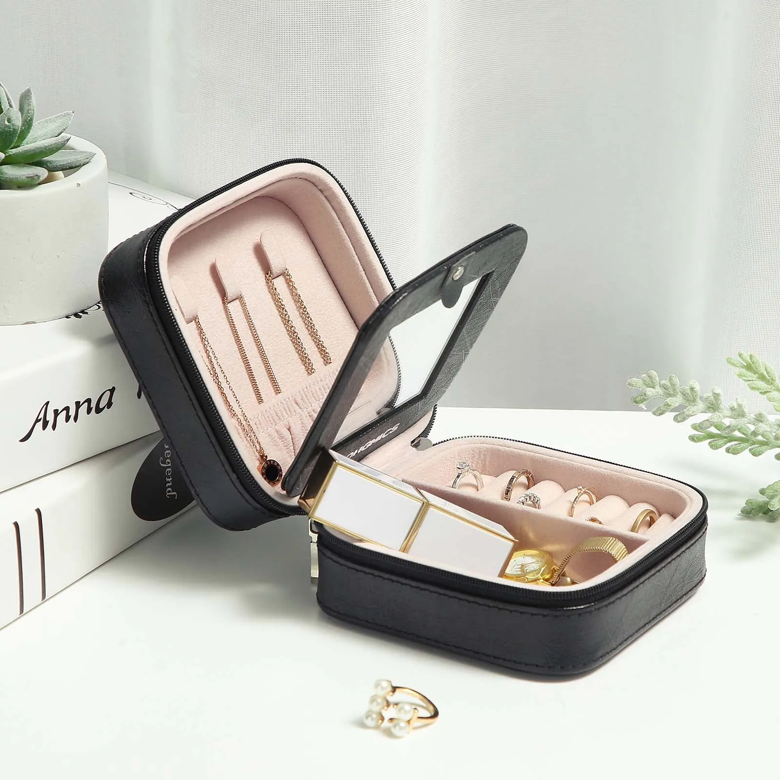 Rootz Jewelry Box - Travel Organizer - Jewelry Storage Case - Compact and Lightweight - Stylish Design - Keeps Jewelry Neat and Tangle-Free - PU Material - 11cm x 11cm x 6cm