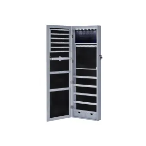 Rootz Jewelry Cabinet Organizer - Gray Velvet Mirror Stand - MDF Glass Storage - LED Lighting - 37cm x 10cm x 120cm - 110cm x 27.3cm Mirror Dimensions