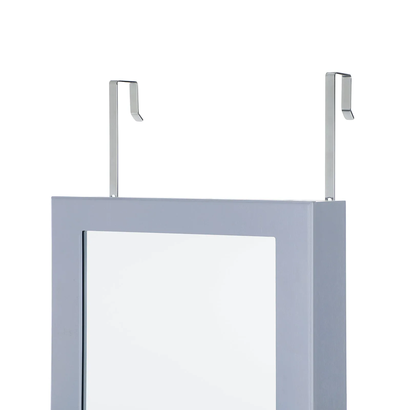 Rootz Jewelry Cabinet Organizer - Gray Velvet Mirror Stand - MDF Glass Storage - LED Lighting - 37cm x 10cm x 120cm - 110cm x 27.3cm Mirror Dimensions