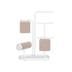 Rootz Jewelry Stand - Earring Holder - Necklace Organizer - Steel & Velvet - 10.8cm x 20.4cm x 31.5cm - Cloud White - 0.4kg