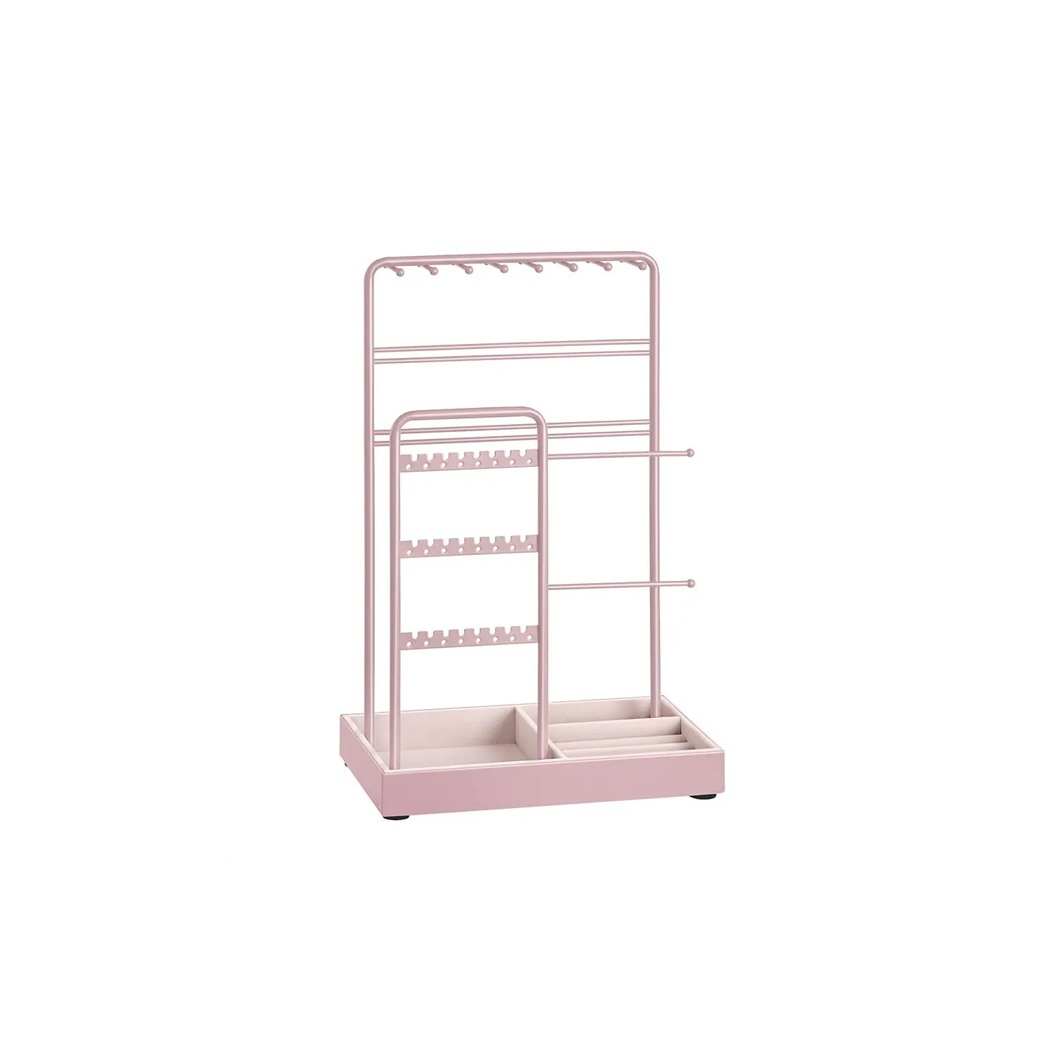 Rootz Jewelry Stand - Pastel Pink Organizer - Earring Holder - Metal & Velvet - Compact Design - 11.5cm x 19.6cm x 30.8cm