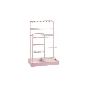 Rootz Jewelry Stand - Pastel Pink Organizer - Earring Holder - Metal & Velvet - Compact Design - 11.5cm x 19.6cm x 30.8cm