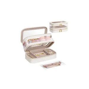 Rootz Makeup Bag with Jewelry Box - Cloud White - Cosmetic Pouch - Organizer - PU, PVC, Velvet - 22cm x 12cm x 12cm