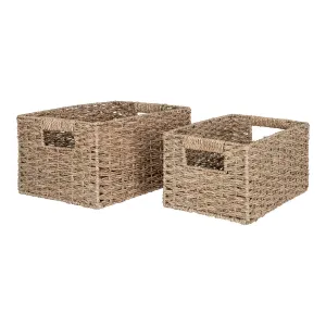 Rootz Set of 2 Venoso Storage Baskets - Seagrass Bins - Natural Rectangular Containers - Rustic Charm - 20x30x16cm & 24x35x18cm