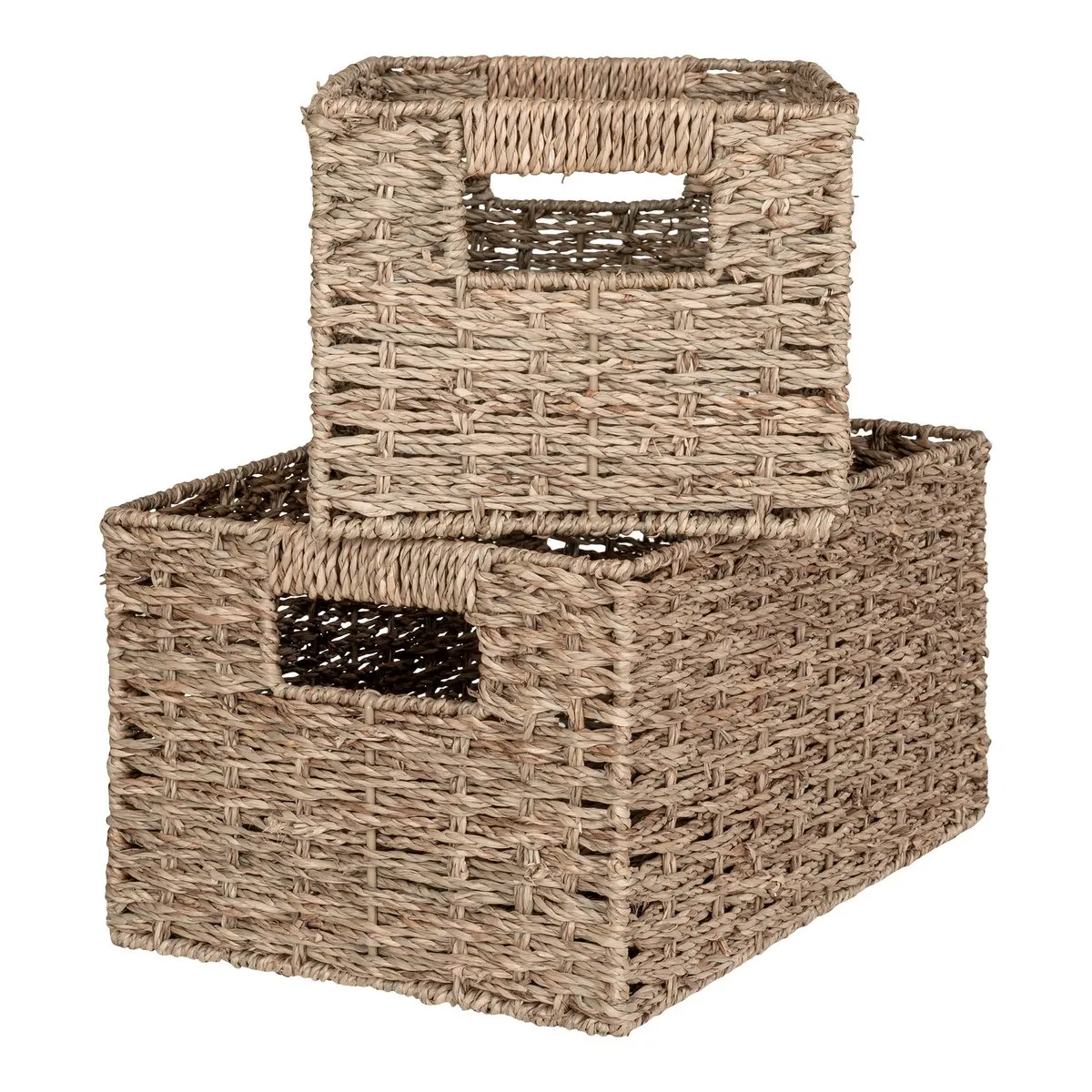 Rootz Set of 2 Venoso Storage Baskets - Seagrass Bins - Natural Rectangular Containers - Rustic Charm - 20x30x16cm & 24x35x18cm
