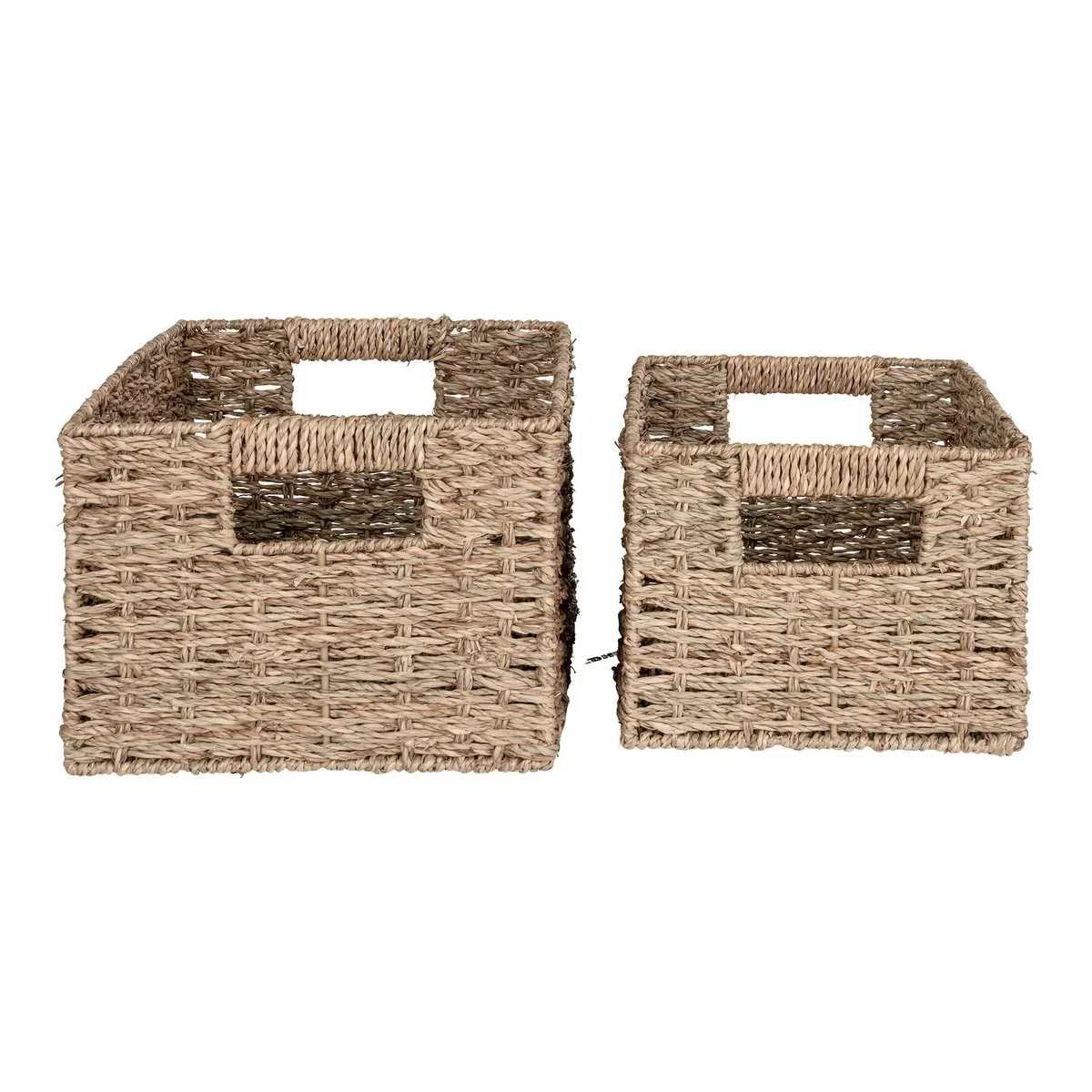 Rootz Set of 2 Venoso Storage Baskets - Seagrass Bins - Natural Rectangular Containers - Rustic Charm - 20x30x16cm & 24x35x18cm