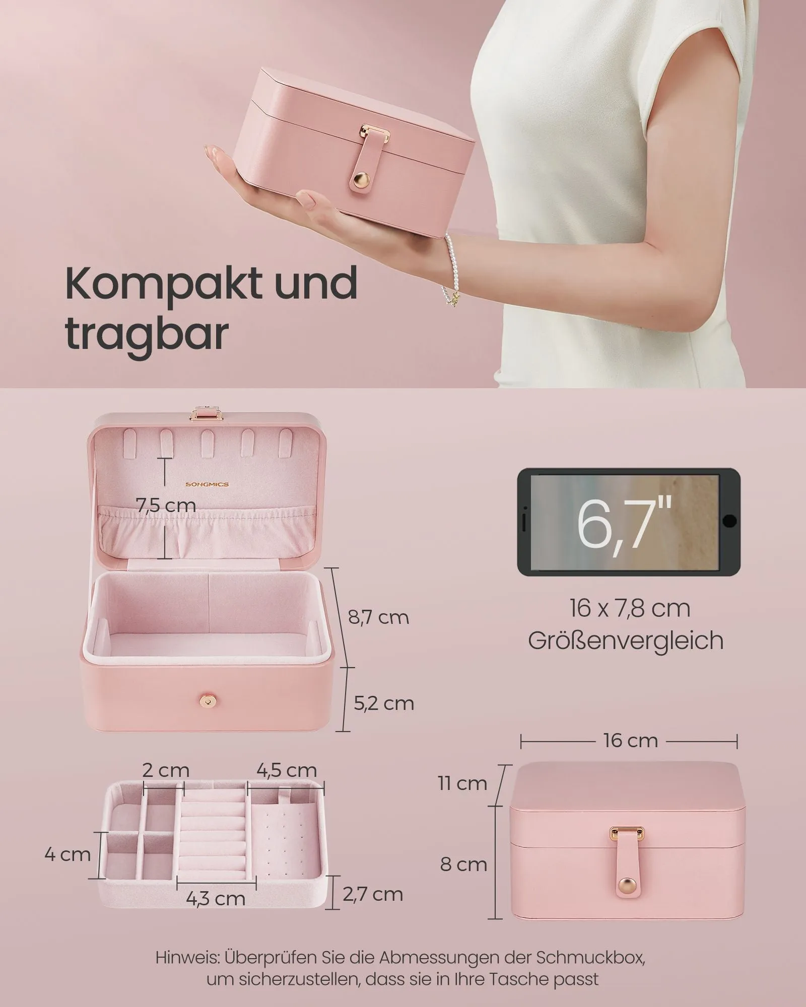 Rootz Travel Jewelry Box - Jewelry Case - Jewelry Organizer - Lightweight - 11cm x 16cm x 8cm