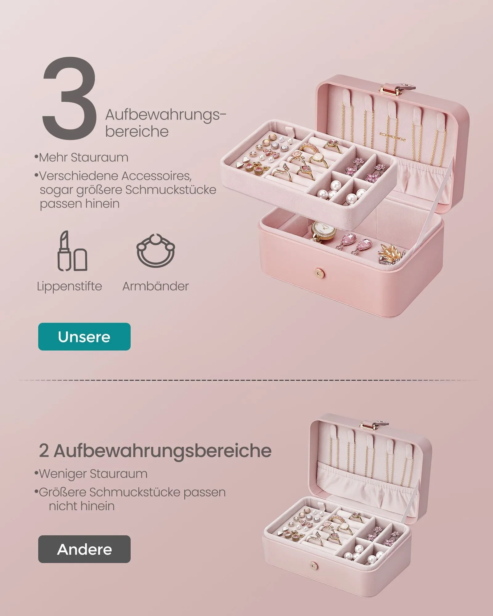 Rootz Travel Jewelry Box - Jewelry Case - Jewelry Organizer - Lightweight - 11cm x 16cm x 8cm