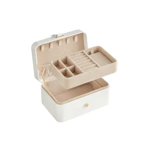 Rootz Travel Jewelry Box - Organizer Case - Compact Storage - Lightweight - Cloud White - Plastic, Paper with PU Coating, Velvet - 11cm x 16cm x 8cm - 0.3kg