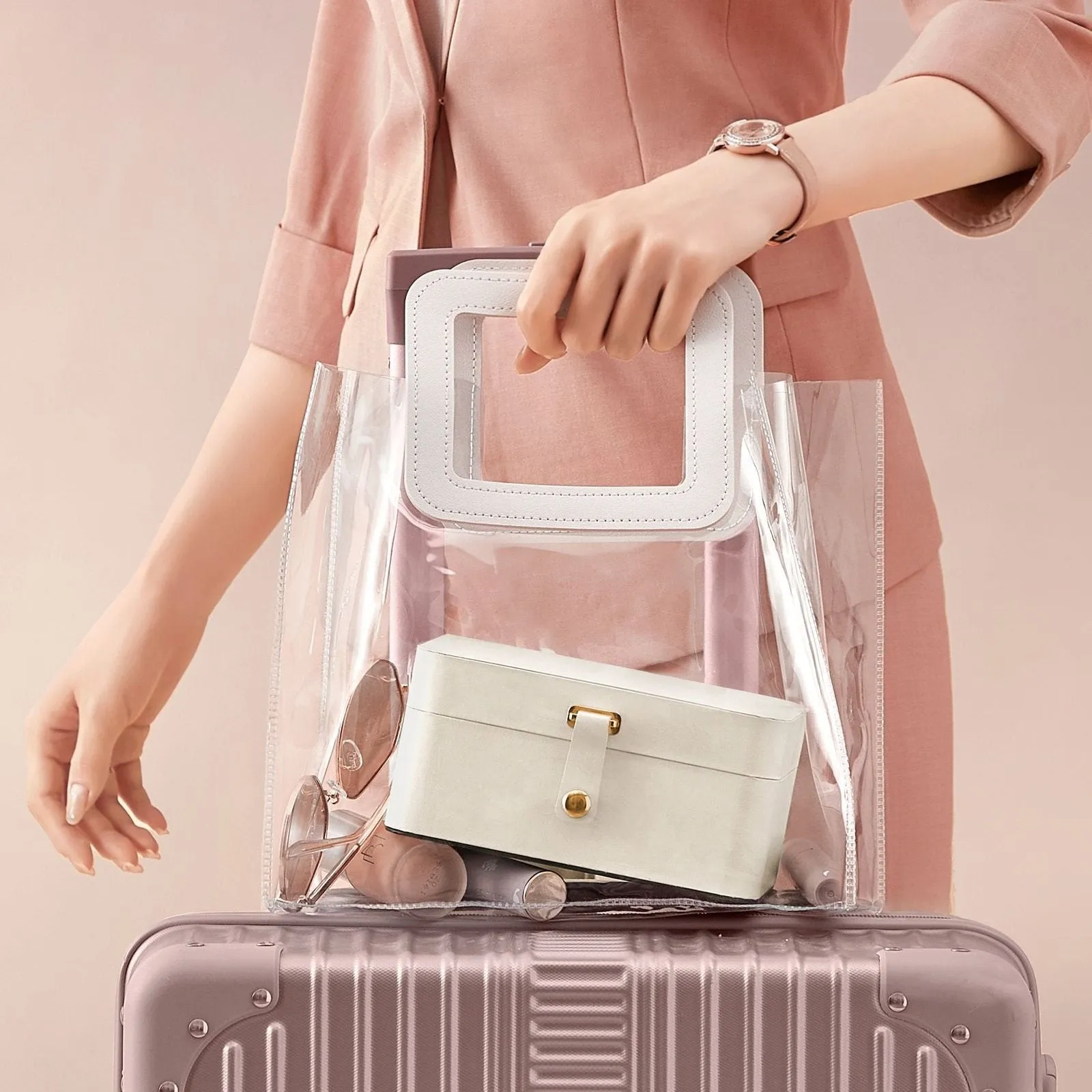 Rootz Travel Jewelry Box - Organizer Case - Compact Storage - Lightweight - Cloud White - Plastic, Paper with PU Coating, Velvet - 11cm x 16cm x 8cm - 0.3kg