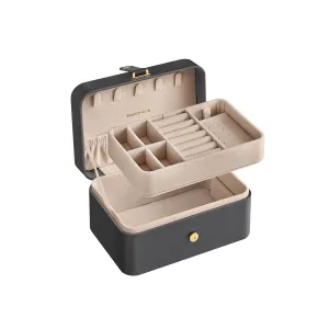 Rootz Travel Jewelry Box - Organizer Case - Compact Storage - Lightweight - Slate Gray - Plastic, Paper with PU Coating, Velvet - 11cm x 16cm x 8cm - 0.3kg