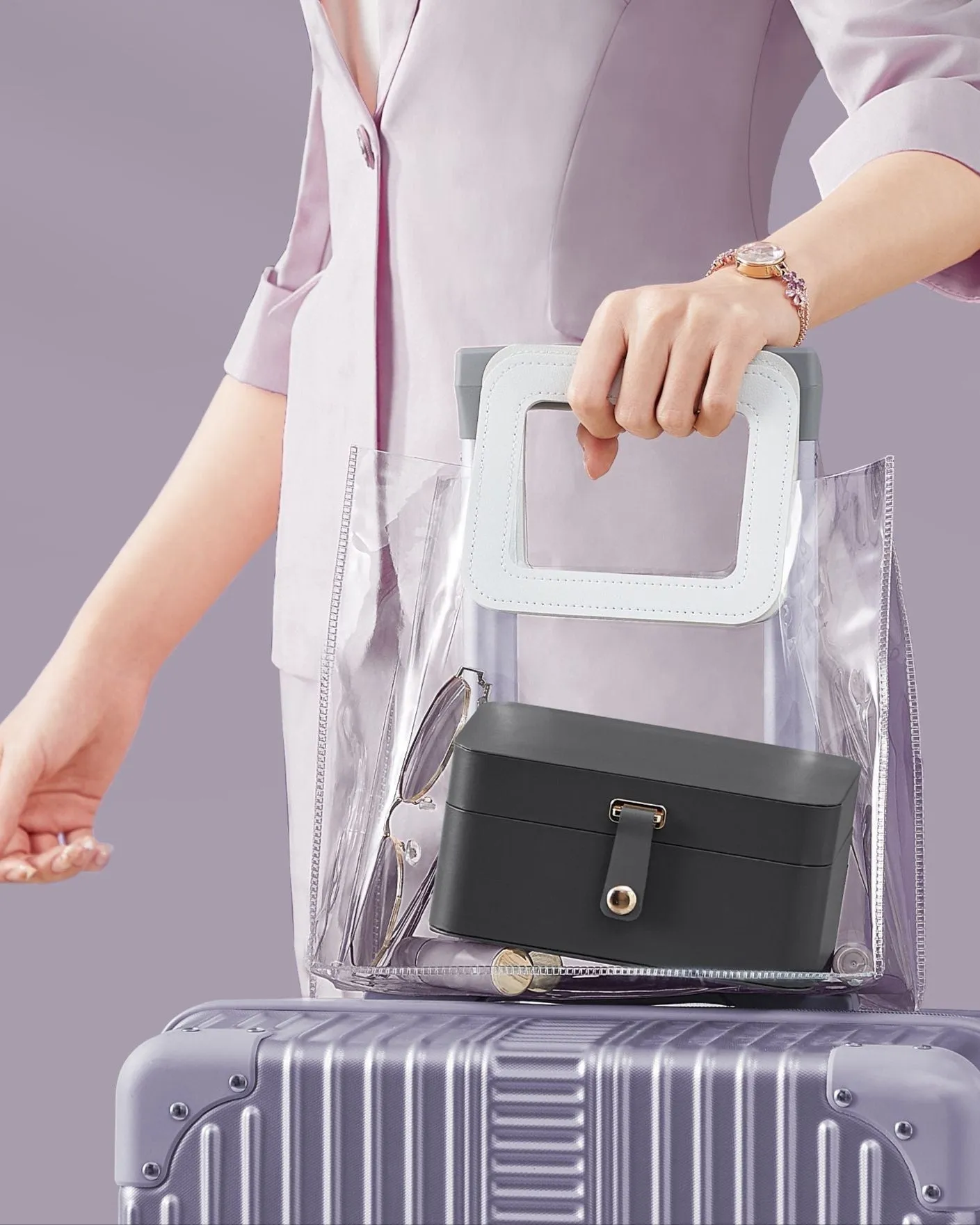 Rootz Travel Jewelry Box - Organizer Case - Compact Storage - Lightweight - Slate Gray - Plastic, Paper with PU Coating, Velvet - 11cm x 16cm x 8cm - 0.3kg