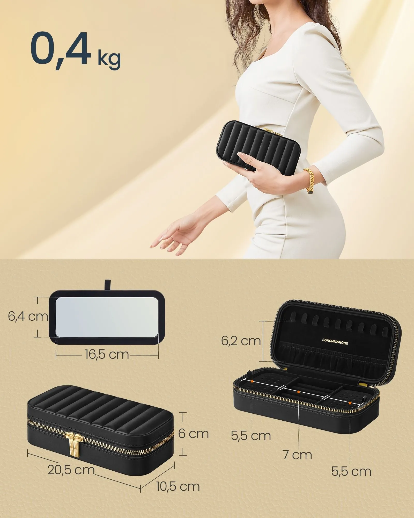 Rootz Travel Jewelry Box Organizer - Jewelry Case - Storage Case - Compact Design - 10.5cm x 20.5cm x 6cm