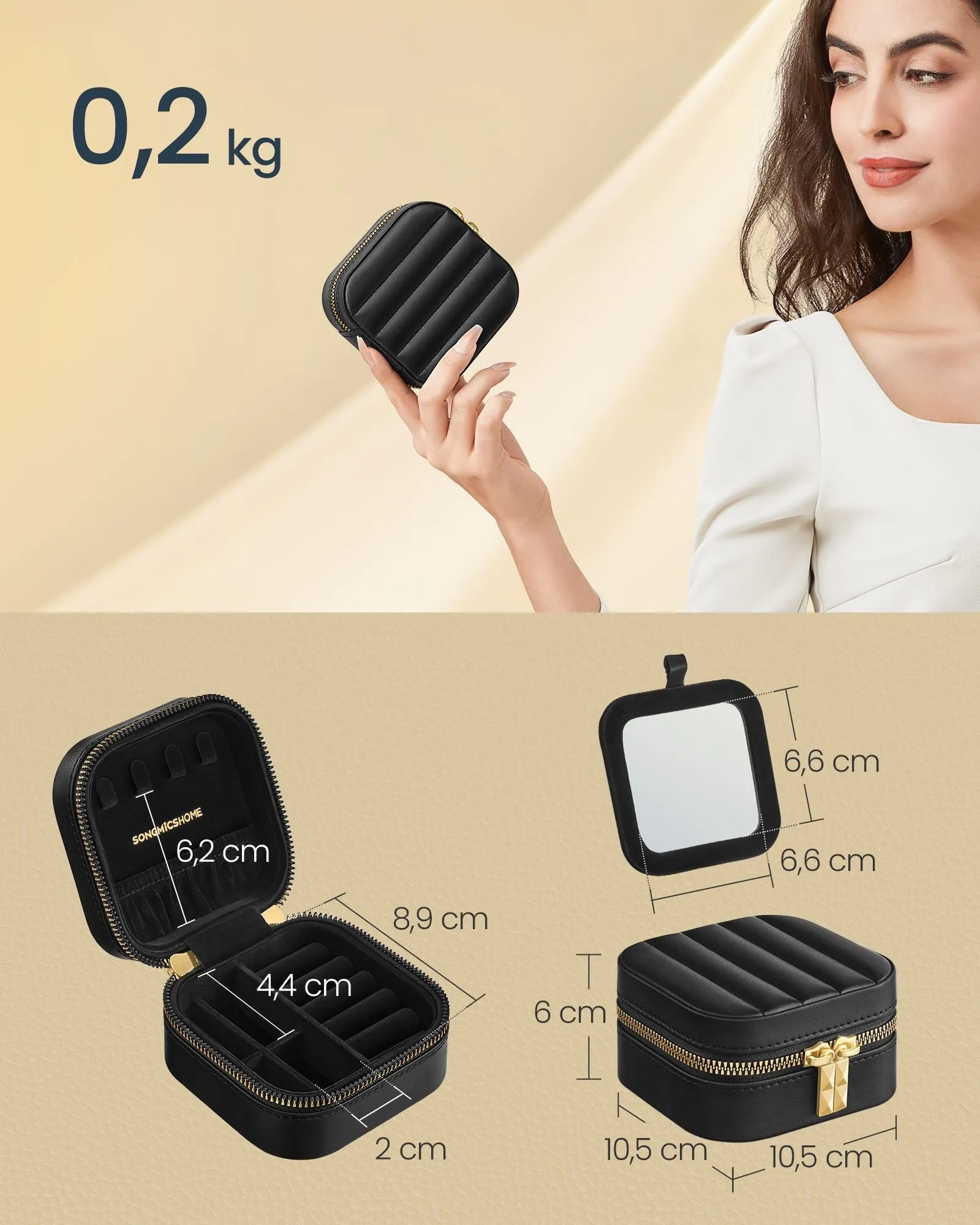 Rootz Travel Jewelry Box with Mirror - Storage Case - Jewelry Organizer - PU Leather - 10.5cm x 10.5cm x 6cm