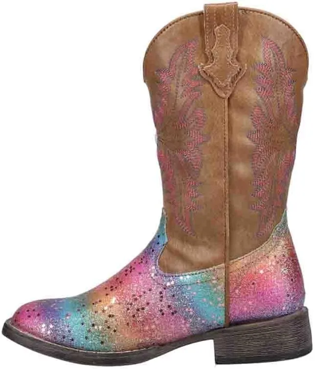 ROPER Kids Girls Rainbow Glitter Square Toe Casual Boots Mid Calf - Brown, Multi