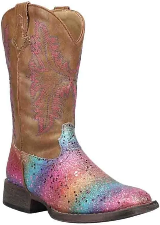 ROPER Kids Girls Rainbow Glitter Square Toe Casual Boots Mid Calf - Brown, Multi