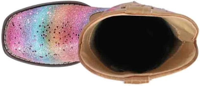 ROPER Kids Girls Rainbow Glitter Square Toe Casual Boots Mid Calf - Brown, Multi