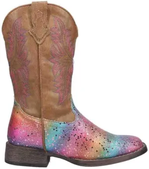 ROPER Kids Girls Rainbow Glitter Square Toe Casual Boots Mid Calf - Brown, Multi