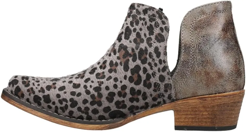 ROPER Womens Ava Leopard Snip Toe Casual Boots Ankle Low Heel 1-2" - Grey